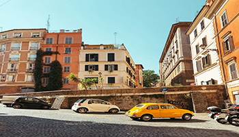 Colorful buildings on a street in Rome